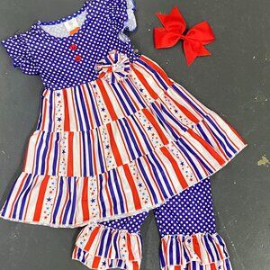 Girls Red/White/Blue Flutter Sleeve Dress w/Bloomers